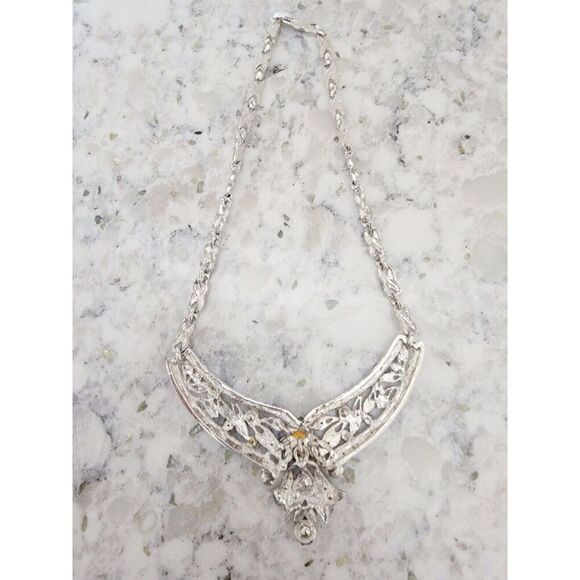 Vintage 80's/90's Necklace Blue Crystal‎ Rhinestone Art Glass *2 Stones MISSING* - Picture 9 of 10